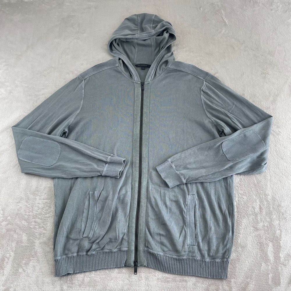 John Varvatos USA Hoodie Men 2XL Grey Knit‎ Full Zip Elbow Patches Designer Rock